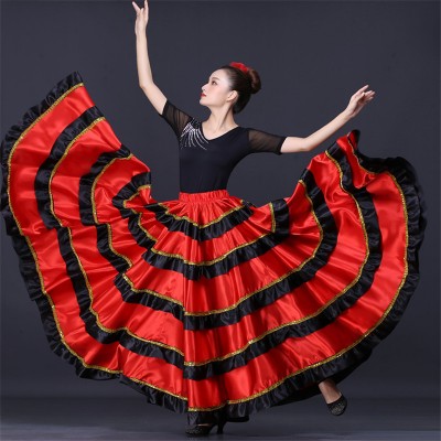Black with red flamenco skirts for women girls spanish bull dance stage performance skirt (only skirt)