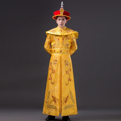 Chinese ancient traditional stage performance costumes for men's male wedding photography drama cosplay emperor gold dragon robes dresses