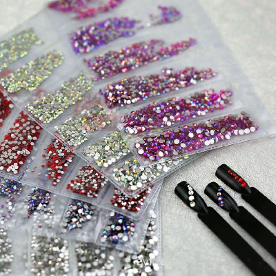 Nail Art Jewelry Accessories Crystal Flat Bottom Rhinestones  6 compartments diy nail art mobile bag shoes car decoration accessories
