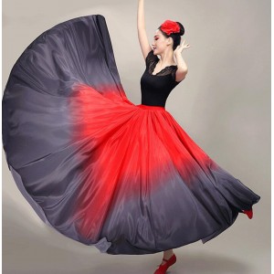 Red gradient flamenco dance skirts for women girls spanish paso double bull dance swing skirts for female