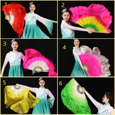  1 pair Chinese traditional Yangko hanfu fairy dance fan for women adult lengthened double-sided gradient color belly dance veil performance fan for lady