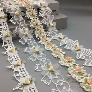 15 yard diy sewing lace ribbon trim 3d rose Clothing bowknot for  curtain tablecloth pillow wedding dress baby clothes lace applique hanfu garment accessories wholesale