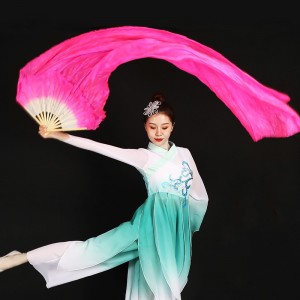 1pair Chinese yangko ancient traditional folk Dance fan for women girls hanfu classical dance fan for adult lengthened double-sided gradient stage performance silk like fan