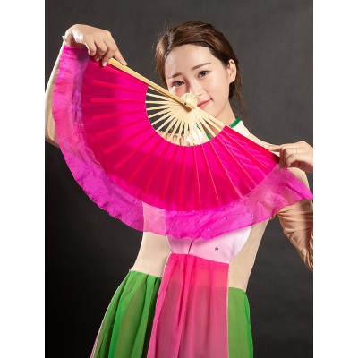2pcs 8 inch pure silk dance fan for women girls women yangko umbrella dance fans Jiaozhou Yunnan Flower Drum Lamp Practicing Fan