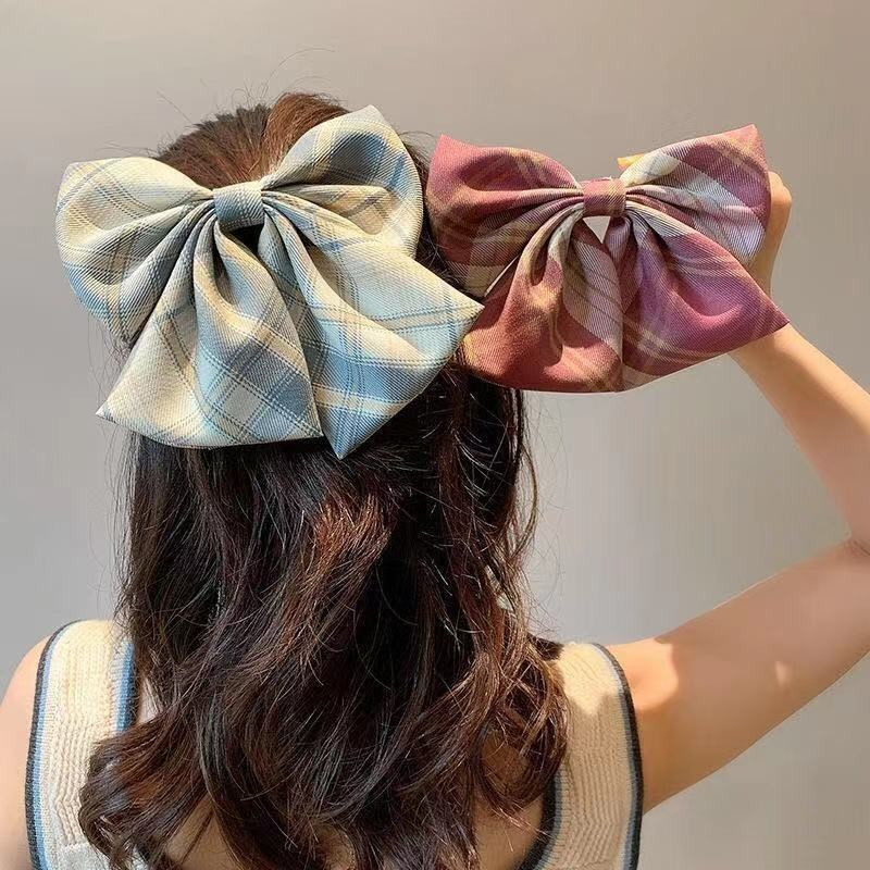 2Pcs Japanese JK cute girl plaid hair bow for women girls kids hairpin cute girl fashion fabric back head spring clip hairpin anime drama cosplay plaid headdress