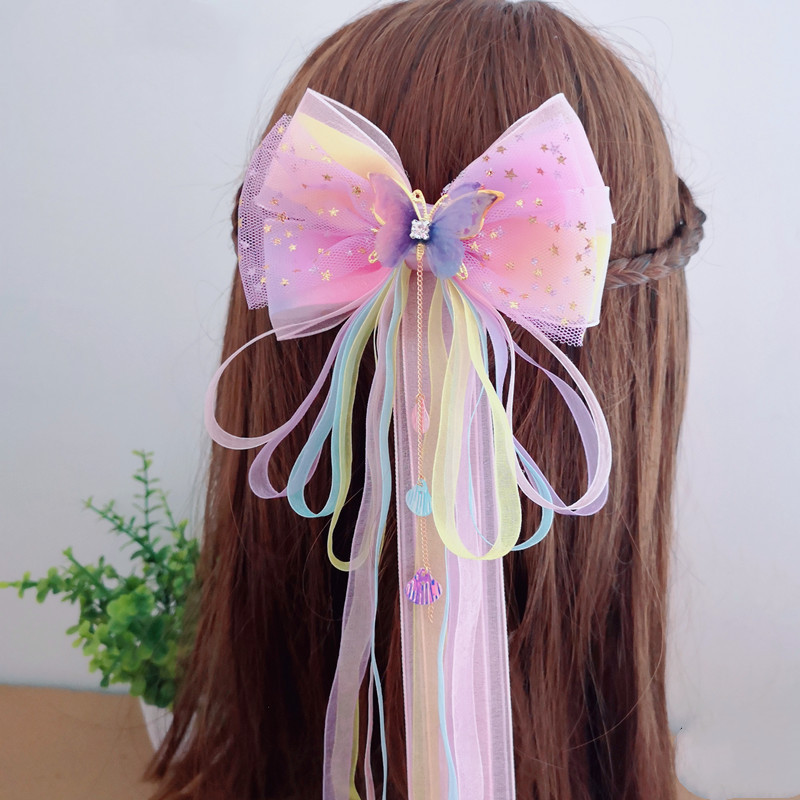 2pcs Stage performance Hanfu headdress for women kids fairy children adult antique hair accessories retro jewelry rainbow bow hairpin for girl