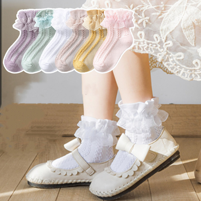 3pairs white pink bady jazz dance princess stage performance model show  choir lace socks for Girls lace socks spring autumn latin dance socks  dancing princess socks- S: about 1-3 years old M