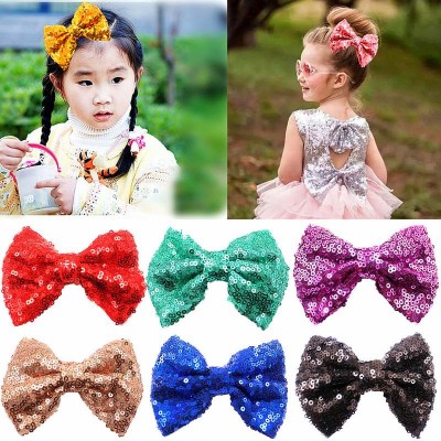 4-inch glitter sequin bow hair bow-knot clip for toddlers girls children's latin  ballet jazz princess party performance hair accessories, girl cheerleaders stage headwear