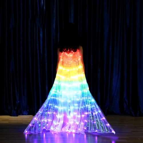 Children rainbow color LED light glowing indian queen belly dance wings  girls kids Bollywood belly dance dance performances fluorescent butterfly wings