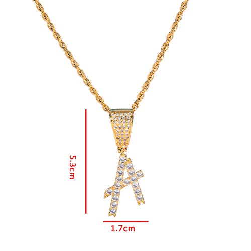 Personalized custom single letter pendant hiphop street dance necklace for unisex rapper singers performance necklace micro-inlaid zircon hip-hop jewelry