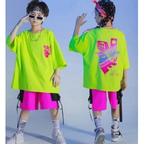 Children Girls green pink hiphop street dance costumes modern gogo dancers rapper singers dance clothing hip-hop training clothes for kids