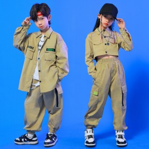 Hiphop rapper singers street dance costumes for boys girls Children jazz dance hip-hop performance clothing for kids, girls hip-hop fashion outfit