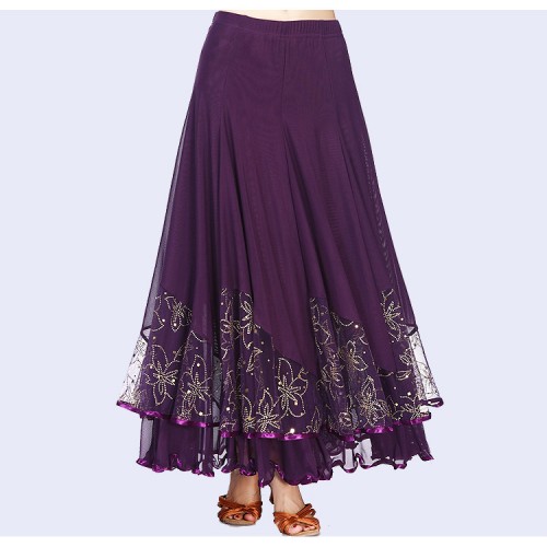 Women's ballroom skirt for female purple red royal blue  big skirted competition tango waltz dancing skirts 