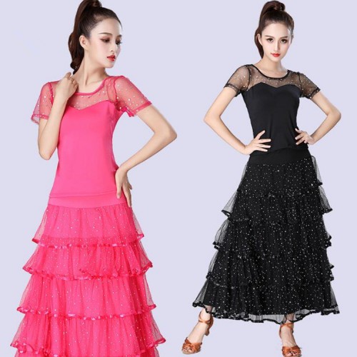 Women's ballroom tango waltz dancing dresses female competition stage performance professional tops and ruffles skirts