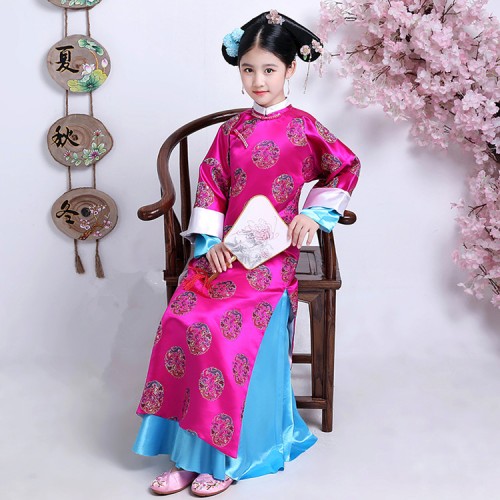 Child Traditional Princess Dance Costume Girl Qing Dynasty Costume Children Hanfu Ancient Court Dress for Cosplay Stage Show