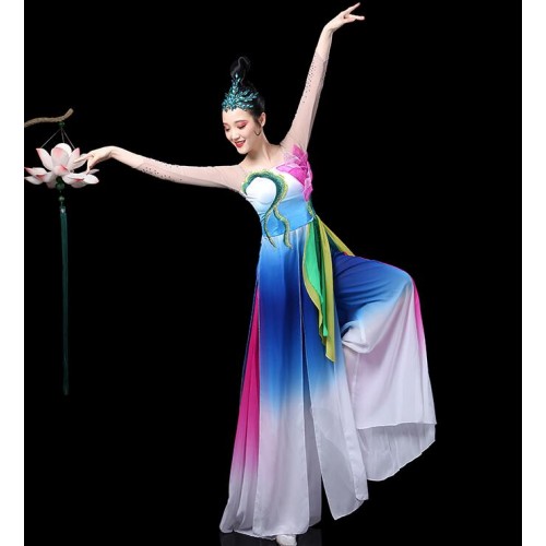 Women's traditional Chinese classical dance dresses ancient fairy dancers singers stage performance dresses