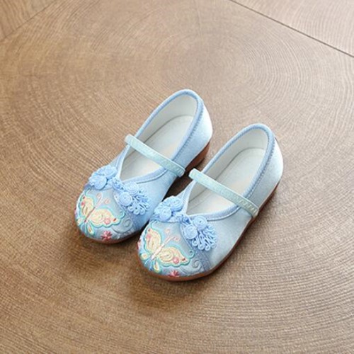 Kids chinese folk dance butterfly embroied shoes hanfu princess fairy drama clothing soft soles embroied shoes