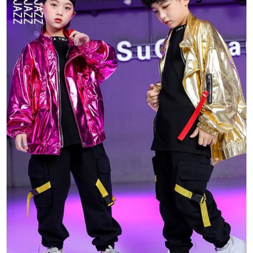 Kids children hiphop street dance jacket and pants rap dance singers gogo dancers shcool show performance jacket and pants