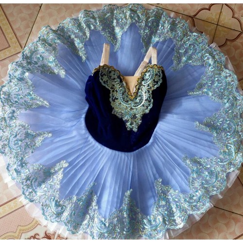 Girls little swan lake tutu skirt blue velvet ballet dance dress calssical ballerina ballet dance dress for kids 