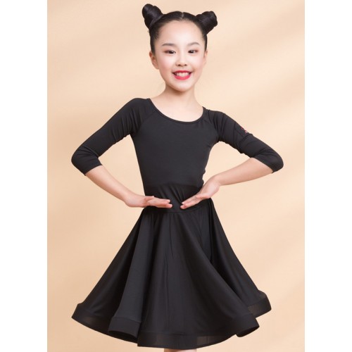 Girls  wine black pink color competition latin dance dresses for kids children latin dance costumes stage performance latin skirts 