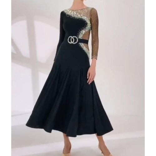 Custom size black with diamond competition ballroom dancing dresses for women girls waltz tango foxtrot smooth dancing long gown for female
