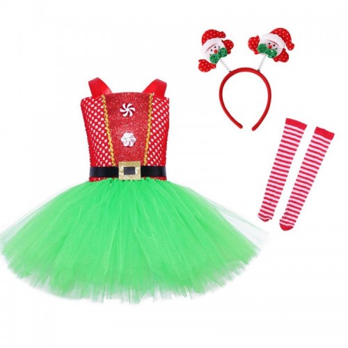 Christmas Party dress up tutu skirts ballet dress for kids girls princess dress European and American toddlers green mesh puffy skirt carnival new year holiday dress 
