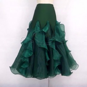 Customized size dark green ballroom dance skirts for women girls waltz tango flamenco dancing long swing ruffles skirts 