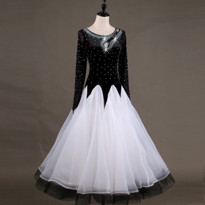 Adult children ballroom dancing dresses for women girls black and white yellow red rhinestones professional competition ballroom modern dance dress