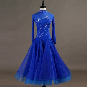 Adult children ballroom dancing dresses professional competition royal blue waltz tango long length big skirt dress