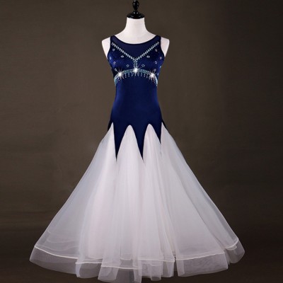 Adult children navy with white ballroom dancing dresses abiti da ballo valzer waltz tango dancing costumes dress