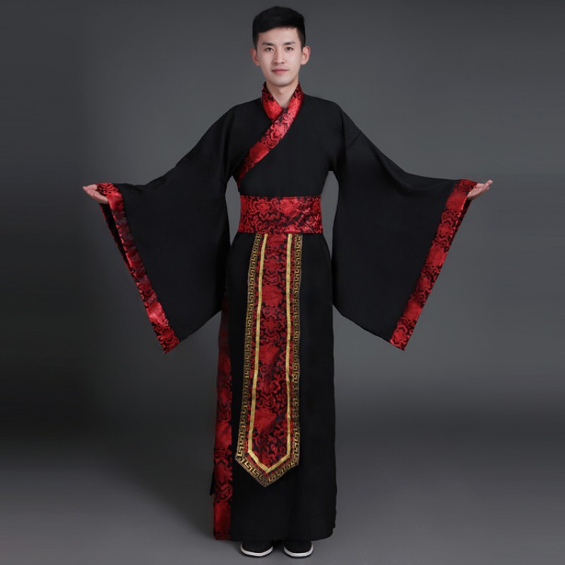 Ancient Chinese Folk dance Costume Men Stage Performance Outfit for Dynasty Men Hanfu Costume Satin Robe Chinese Traditional Dress Men