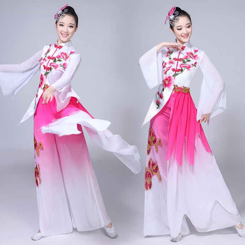 Ancient chinese folk dance costumes for female women pink gradient fairy competition stage performance professional drama cosplay dancing dresses