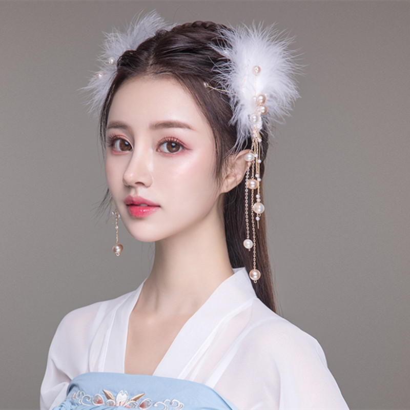 Ancient Hanfu hair ornament headdress for girls women fairy princess  feathers ancient style hair accessories Classical dance hairstyle costume  hanfu hair comb- Content : One pair feather hair accessories