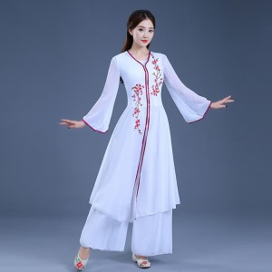 Ancient traditional Chinese folk dance dresses traditional white color fairy princess drama hanfu stage performance costumes