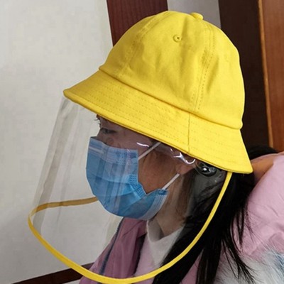 Anti-spray saliva droplet yellow fisherman's cap with face shield for kids kindergarten school protective hat for boy and girls