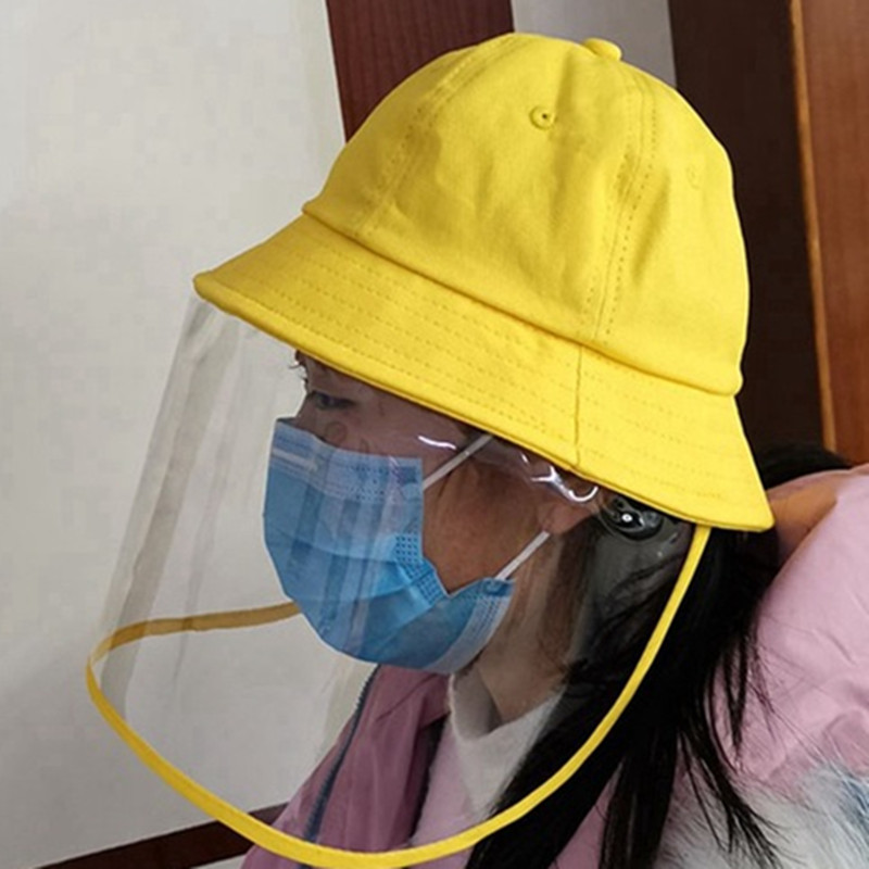 Anti-spray saliva droplet yellow fisherman's cap with face shield for kids kindergarten school protective hat for boy and girls