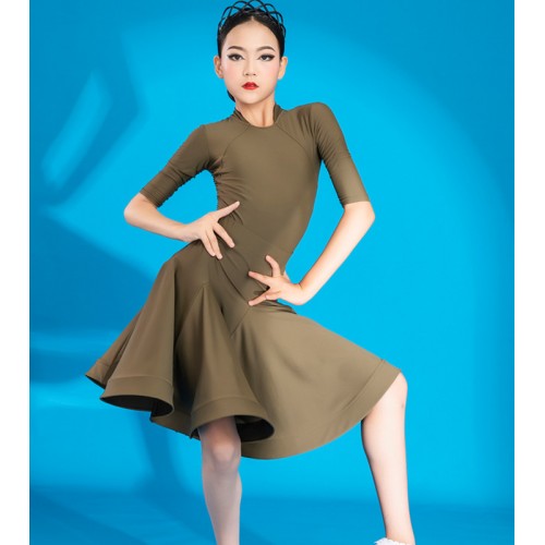 Army green purple red Latin dance Dressesfor girls kids children competition standard professional ballroom dance dress stage performance costumes