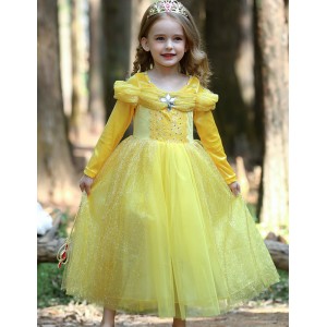 Baby Belle Cosplay film performance Yellow princess dress girls birthday gift dress long-sleeved winter Beauty and the beast  princess dress