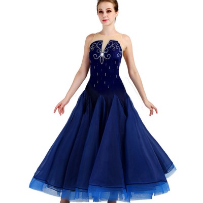 Ballroom dancing dresses female navy stage performance competition waltz tango dresses for women girls professional dancing skirts dress