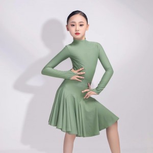 Ballroom Latin dance competition dress for kids girl blue green brown Latin standard clothing prescribes clothing Girls' performance uniforms for kids