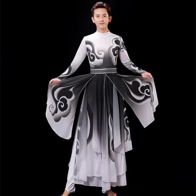 Black and white gradient Chinese style modern dance costumes for women Chinese Kungfu Wushu martial performance clothing classical dance costumes
