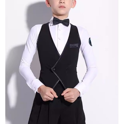 Black Latin dance vests for boys kids juvenile professional latin ballroom competition waistcoats examination uniforms for boy