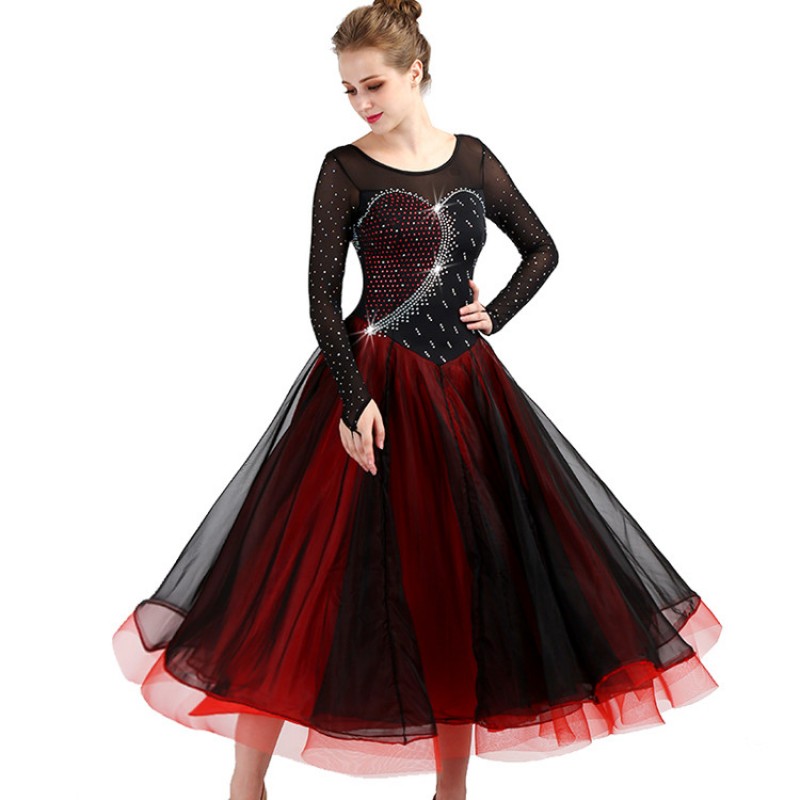 Black red ballroom competition dresses for women diamond stage ...
