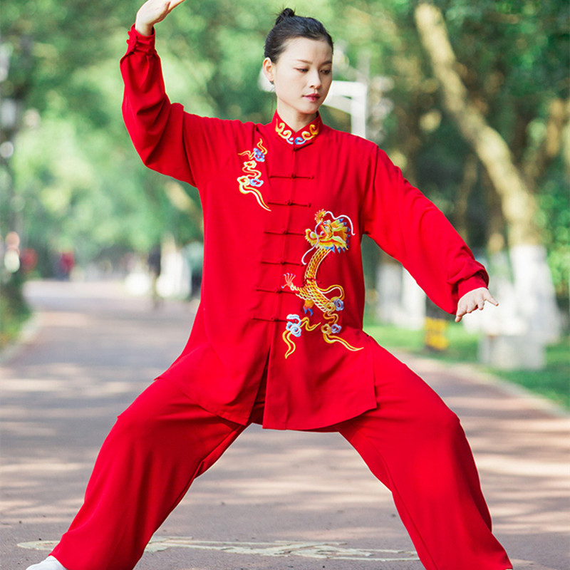 Black red dragon pattern Tai Chi suit for women and men embroidery Tai Chi wushu cothing Martial arts kungfu uniforms performance costume male