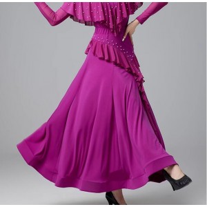 Black red purple ballroom dance skirts for women girls ruffles beads waltz tango practice dance long swing skirts for female