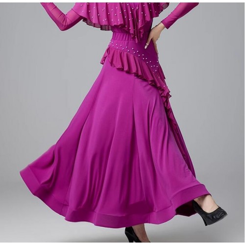 Black red purple ballroom dance skirts for women girls ruffles beads waltz tango practice dance long swing skirts for female