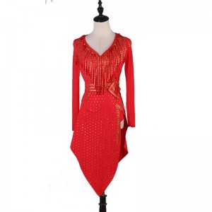 Black red rhinestones competition latin dresses for women girls salsa rumba chacha dance dress costumes