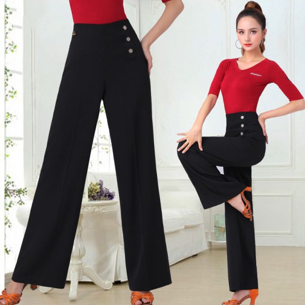 Blue black grey High waist Latin ballroom dance pants for women modern pants  pockets since waist