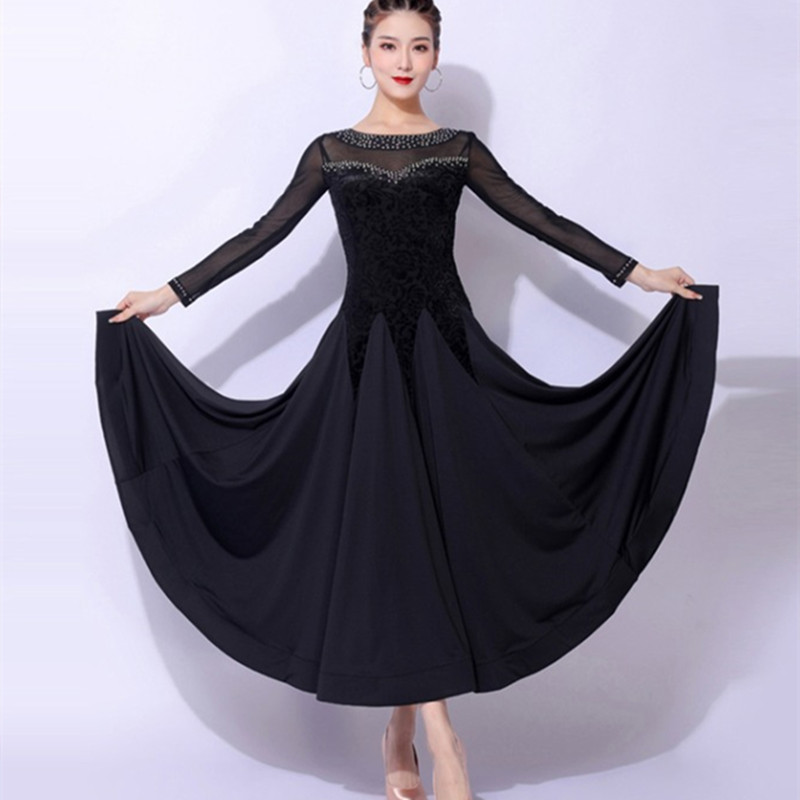 Black velvet ballroom dance dresses for women girls foxtrot waltz tango rhythm ballroom smooth dance long gown for female