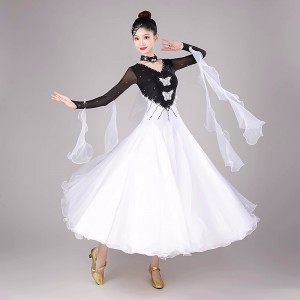 Black white ballroom dancing dresses for women girls competition waltz tango foxtrot smooth rhythm flamenco dancing long gown for female